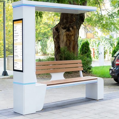 Умная городская скамья на солнечных батареях с Wi-Fi, LED-рекламным экраном и рабочей зоной
