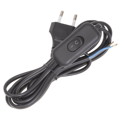 Шнур УШ-1КВ опрессованный с вилкой со встроенным выключателем  2х0,75/2метра, черный IEK (Арт: WUP20-02-K02)